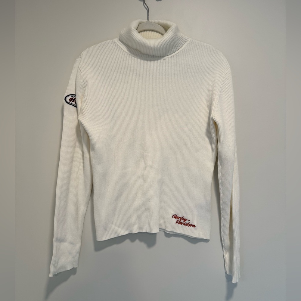 Harley Davidson Motorcycles Ivory Ribbed Harley Embroidered Turtleneck, large